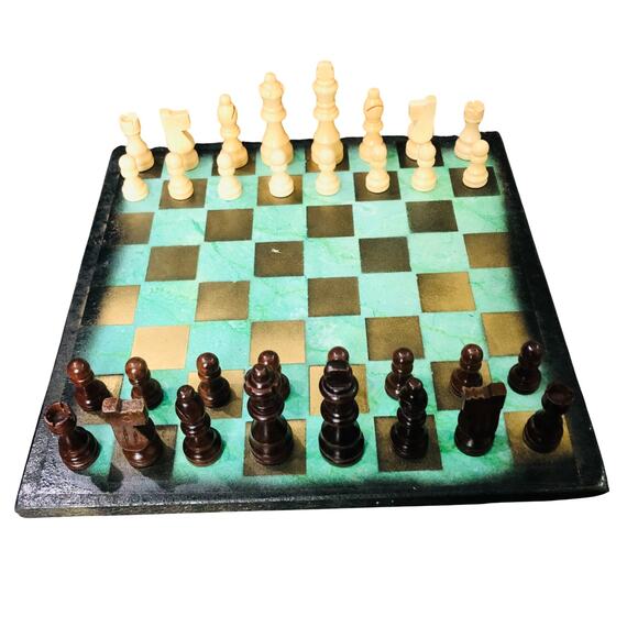 Scrapbook Chess Set - Golden Green